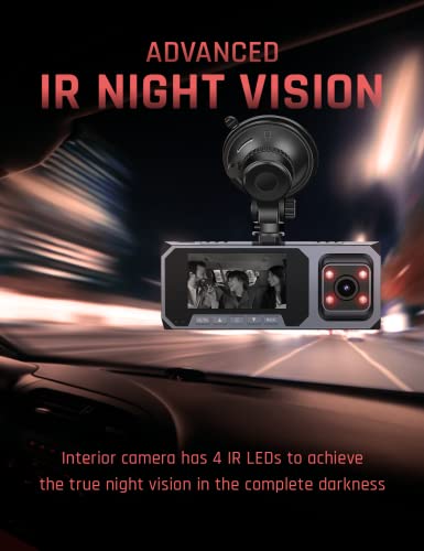 Dual Dash Cam Front and Inside 1080P Dash Camera for Cars with IR Night Vision Car Dash Cam for Taxi Accident Lock Parking Monitor 2.5" LCD Screen(SD Card Included)