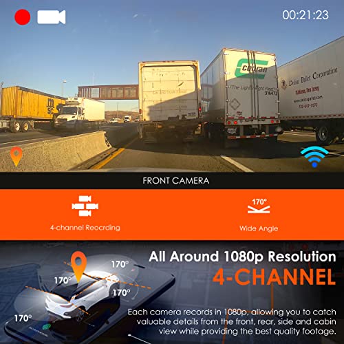 RexingUSA R4-4 Channel Dash Cam W/All Around 1080p Resolution, Wi-Fi, GPS, IR Night Vision, Parking Mode, Collision Detection, Type-C Port