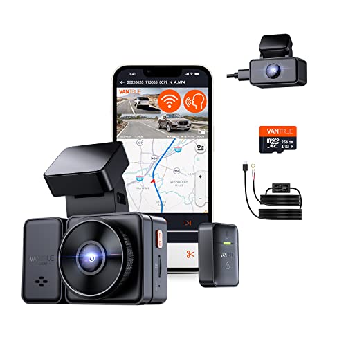 Bundle – 3 Items: Vantrue E2 Wi-Fi Front and Rear GPS Dash Cam + Vantrue 256GB microSD Card + Type C Hardwire Kit