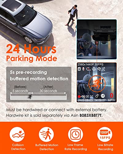 Vantrue E1 2.5K WiFi GPS Mini Dash Cam 1944P Voice Control 1.54" LCD Front Car Dashboard Camera with APP, Night Vision, 24 Hours Buffered Motion Parking Mode, Wireless Controller, Support 512GB Max