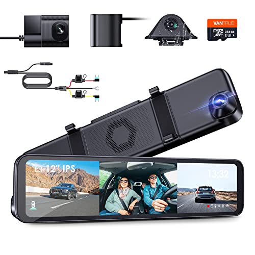 Bundle: Vantrue M3 3 Channel 12'' IPS Touchscreen Mirror Dash Cam+256GB Micro SD Card