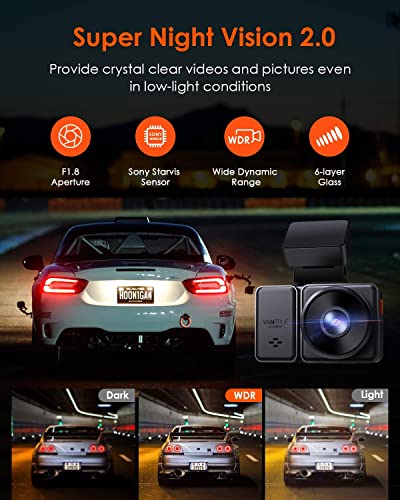 Bundle – 3 Items: Vantrue E2 Wi-Fi Front and Rear GPS Dash Cam + Vantrue 256GB microSD Card + Type C Hardwire Kit