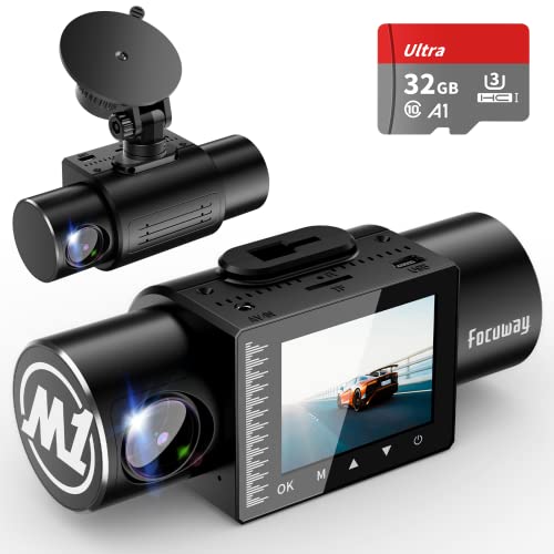 FocuWay Dash Cam Front and Rear Dual 1080P Two Channels with IR Night Vision Car Camera SD Card Included Dashboard Camera Dashcam for Cars HDR Motion Detection and G-Sensor for Car, Taxi