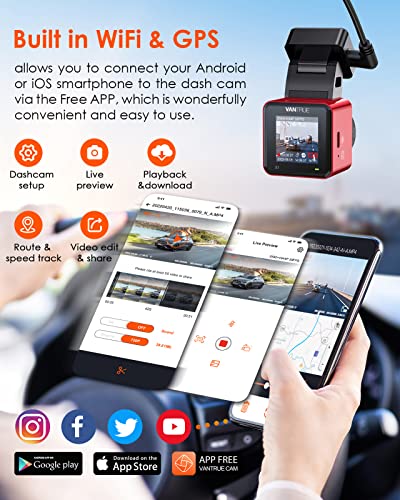 Bundle: Vantrue E1 Mini Dash Camera + Vantrue 256GB microSD Card + Type C USB Port Hardwire Kit