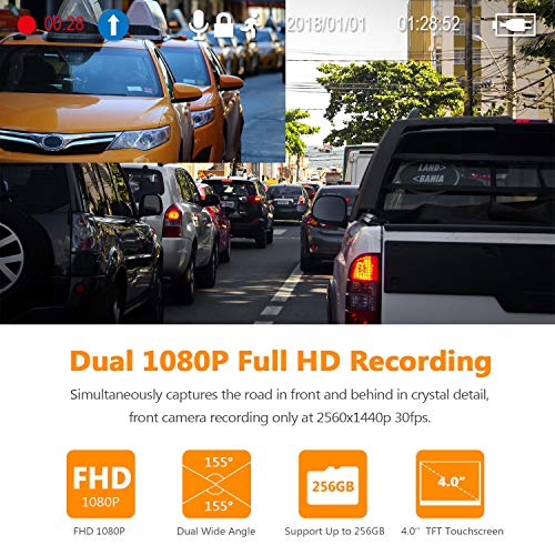 Z-Edge WiFi Dash Cam, 1920x1080P FHD, Front and Rear Dash Cam, Dual Cam, Car DVR, Night Vision, Parking Mode, G-Sensor, Loop Recording