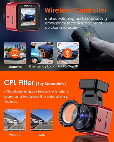 Bundle: Vantrue E1 Mini Dash Camera + Vantrue 256GB microSD Card + Type C USB Port Hardwire Kit
