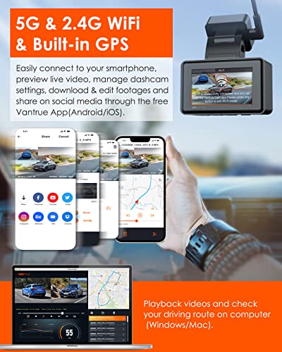 Bundle: Vantrue E2 Wi-Fi Front and Rear GPS Dashcam + Vantrue 256GB microSD Card