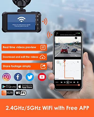 Vantrue 4K+1080P WiFi Dash Cam Front and Rear, 5G Dual Dash Camera with Free APP, 24/7 Parking Mode, Super Night Vision, Motion Detection, 1080P 120FPS, Capacitor, Support 512GB Max