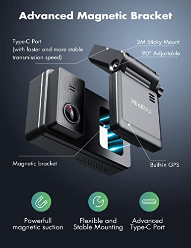 Heaboli 4K Dual Dash Cam Front and Rear, Wi-Fi GPS, Dash Camera for Cars with 3 Inches IPS Touch Screen, Car Camera Driving Recorder with Night Vision, Parking Mode