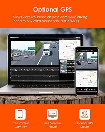 Vantrue 4K+1080P WiFi Dash Cam Front and Rear, 5G Dual Dash Camera with Free APP, 24/7 Parking Mode, Super Night Vision, Motion Detection, 1080P 120FPS, Capacitor, Support 512GB Max
