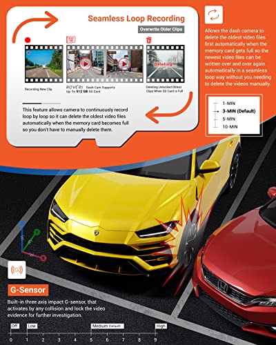 Rove R3 Dash Cam, 3” IPS Touch Screen, 3 Channel Dash Cam Front and Rear with Cabin, 5.0 GHz WiFi, Built-in GPS, 2K-1440P+1080P+1080P, 24-HR Parking Monitor, Supercapacitor, Supports up to 512GB Max