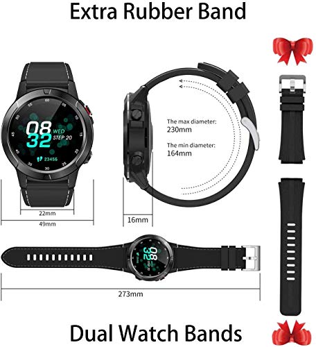 GPS Bluetooth Call Smart Watch for Android Phones, Men Smartwatch with Heart Rate Monitor, Pedometer, Notifications, Compass, Barometer, Altitude, Rubber Bands, Round Face, 2020