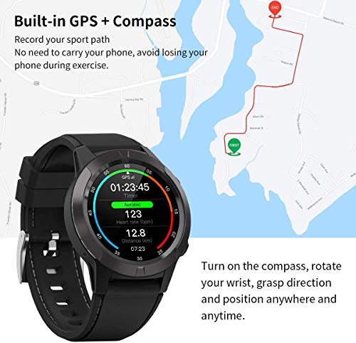 GPS Bluetooth Call Smart Watch for Android Phones, Men Smartwatch with Heart Rate Monitor, Pedometer, Notifications, Compass, Barometer, Altitude, Rubber Bands, Round Face, 2020