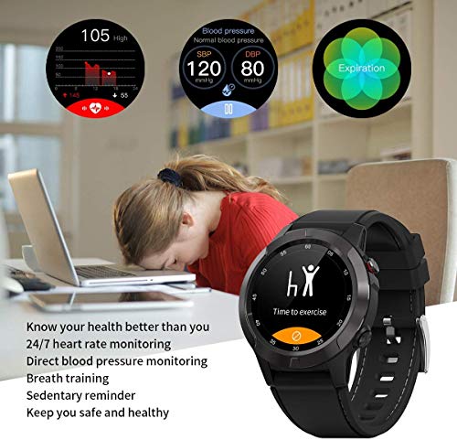 GPS Bluetooth Call Smart Watch for Android Phones, Men Smartwatch with Heart Rate Monitor, Pedometer, Notifications, Compass, Barometer, Altitude, Rubber Bands, Round Face, 2020