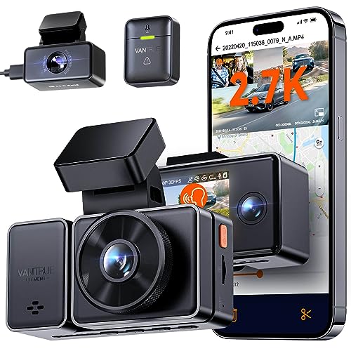Vantrue E3 2.5K 3 Channel WiFi GPS Dash Cam, 3 Way Front and Rear Inside Dash Camera for Car, 1944P+1080P+1080P, Voice Control, IR Night Vision, 24Hrs Parking Mode, Motion Detection, Support 512GB Max