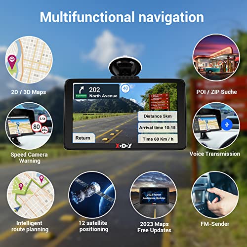XGODY GPS Navigation for Car Truck GPS Navigation System 2023 Map 7 Inch Touchscreen Car GPS Navigator 8GB 256M with Voice Guidance and Speed Camera Warning Auto GPS with Lifetime Free Map Update