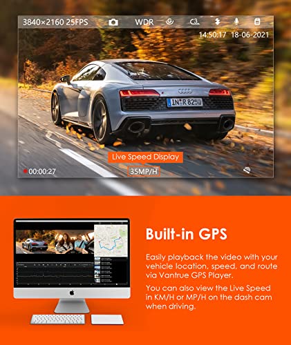 Vantrue N2S 4K Dash Cam with GPS, Front and Inside Dual 2.5K 1440P Dash Camera with GPS, IR Night Vision Uber Car Camera, 24/7 Recording Parking Mode, Motion Detection, 256GB Supported