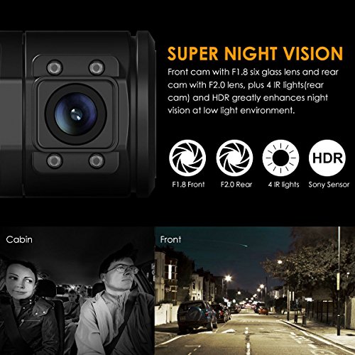 Vantrue N2 Pro Uber Dual 1080P Dash Cam, 2.5K 1440P Front Dash Cam, Front and Inside Dash Camera w/Infrared Night Vision, 24hr Motion Detection Parking Mode, Accident Record, Support 256GB max(2023)