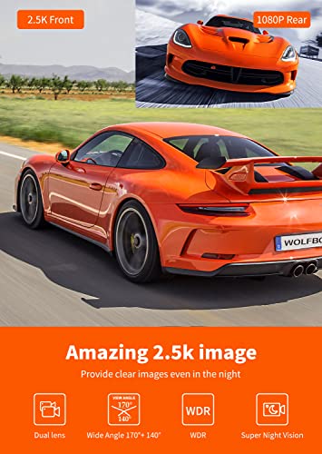 WOLFBOX 2.5K Mirror Dash Cam with GPS, 10" Full Touch Screen Rear View Mirror Camera with Waterproof Backup Camera, Dual Dash Camera Front and Rear for Car, Rearview Car Camera with Night Vision