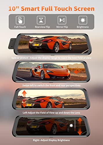WOLFBOX 2.5K Mirror Dash Cam with GPS, 10" Full Touch Screen Rear View Mirror Camera with Waterproof Backup Camera, Dual Dash Camera Front and Rear for Car, Rearview Car Camera with Night Vision