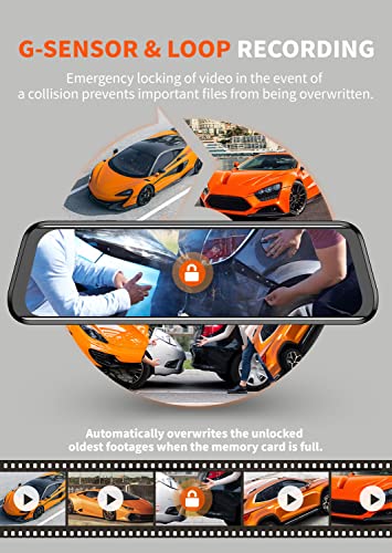 WOLFBOX 2.5K Mirror Dash Cam with GPS, 10" Full Touch Screen Rear View Mirror Camera with Waterproof Backup Camera, Dual Dash Camera Front and Rear for Car, Rearview Car Camera with Night Vision