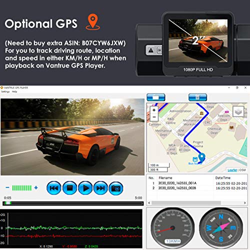 VANTRUE T2 1080P 24/7 Recording Dash Cam with Motion Detection Parking Mode, 2'' LCD Car Camera with Capacitor, Night Vision, OBD Hardwired Cable, G-Sensor, Loop Recording, Support 256GB Max
