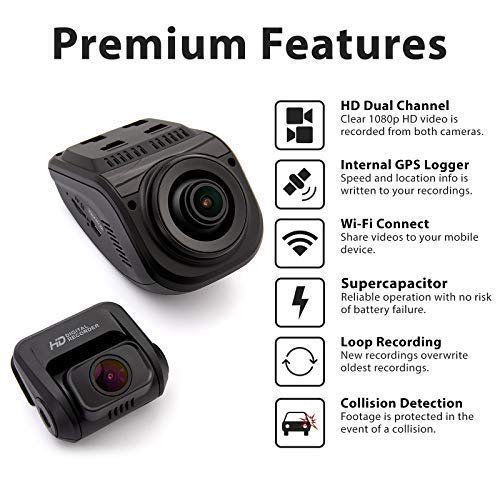 Rexing V1P Pro Dual 1080p Full HD Front and Rear 170° Wide Angle Wi-Fi Car Dash Cam with Built-in GPS Logger