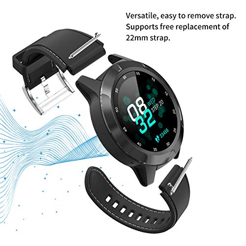 Smart Watch for Android Phones, GPS Smartwatch for Men with Heart Rate and BP Monitor, Pedometer, Text Call Notification, Compass, Barometer, Altitude, Leather and Rubber Bands, Round Face, 2021