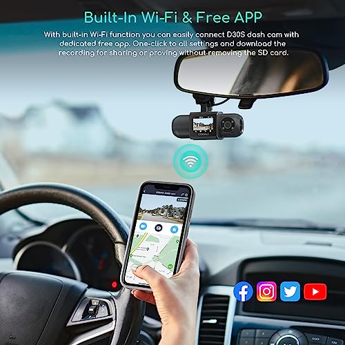 1440P QHD Built-in GPS Wi-Fi Dash Cam, Front and Inside Car Camera Recorder with Infrared Night Vision, Supercapacitor, 4 IR LEDs，G-Sensor, Parking Mode, Loop Recording (D30S)
