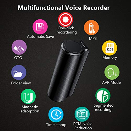 Mini Voice Activated Recorder, 16GB Super Long 500 Hours Recording Capacity, 365 Standby Battery, Audio Sound Recording Continuous Listening Device with Strong Magnetic (Black-70 16GB)