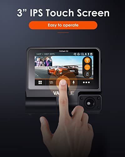 Vantrue S2 WiFi Dash Cam with GPS, 2.5K 1440P+1080P+1080P Front, Inside, Rear, 3” IPS Touch Screen, 2.5K+1080P Front and Cabin Dual Dash Cam, IR Nigh Vision, Parking Mode, Support 512GB Max