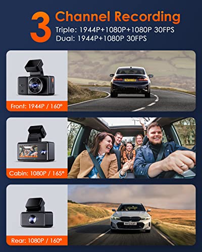 Bundle: Vantrue E3 3 Channel WiFi Dash Cam with GPS Speed+Type C Hardwire kit+258GB SD Card
