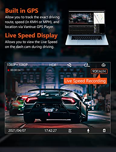 Vantrue S1 4K Dual Dash Cam, Front and Rear 1080P GPS Dash Camera for Trucks with 24 Hours Parking Mode, Enhanced Night Vision, Motion Detection, Super Capacitor, Single Front 60fps, Support 256GB Max