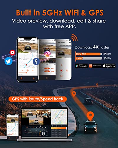 Bundle: Vantrue E3 3 Channel WiFi Dash Cam with GPS Speed+Type C Hardwire kit+258GB SD Card