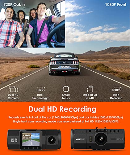 Vantrue N2 Uber Dual Dash Cam, 1080P Inside and Outside Dual Dash Camera, 1.5 inches LCD, Near 360 Degree Wide Angle Lyft Dual Car Cam with Parking Mode, Motion Detection, Front Camera Night Vision