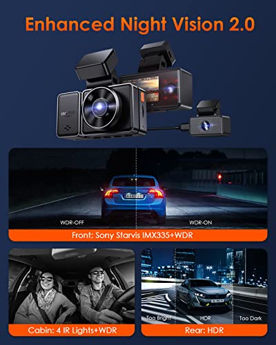 Bundle: Vantrue E3 3 Channel WiFi Dash Cam with GPS Speed+Type C Hardwire kit+258GB SD Card