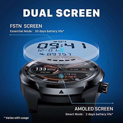 TicWatch Pro 4G LTE Cellular Smartwatch GPS NFC Wear OS by Google Android Health and Fitness Tracker with Calls Notifications Music Swim Sleep Tracking Heart Rate Monitor US Version