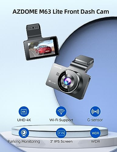 AZDOME 4K Dual Dash Cam Front and Rear, Built-in GPS/WiFi(64G SD Card Included), Dashboard Camera with UHD 3840x2160P, 3" Display, Sony Sensor, 170° FOV, WDR, Night Vision, Parking Monitor, G-Sensor