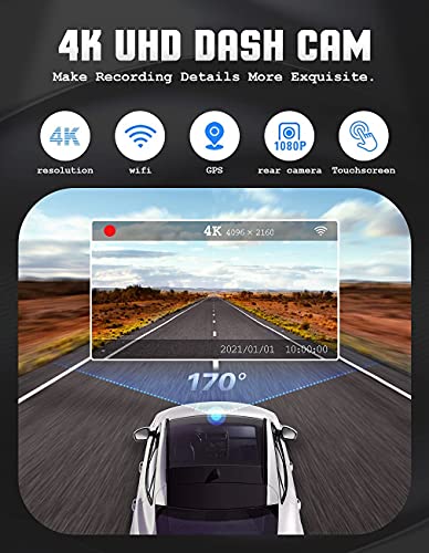 iiwey 4K Dash Cam Front Rear with WiFi GPS, Upgraded Front 4K Rear 1080P or Single Front 4K 2160p@30fps Car Camera, 3” Touchscreen Dashboard Camera, Sony Night Vision, Parking Monitor, App Control