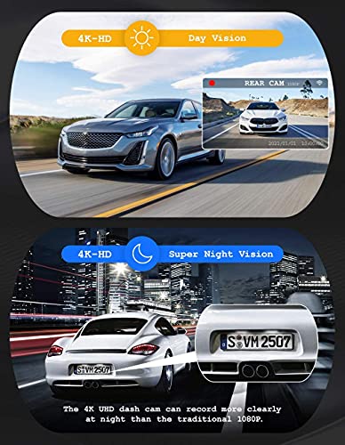 iiwey 4K Dash Cam Front Rear with WiFi GPS, Upgraded Front 4K Rear 1080P or Single Front 4K 2160p@30fps Car Camera, 3” Touchscreen Dashboard Camera, Sony Night Vision, Parking Monitor, App Control
