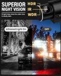 iiwey Dash Cam Front Rear and Inside 1080P Three Channels with IR Night Vision Car Camera SD Card Included Dashboard Camera Dashcam for Cars HDR Motion Detection and G-Sensor for Car, Taxi, Uber