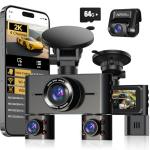 HUPEJOS V7 360° Dash Cam, 4 Channel Quad Camera FHD 1080P*4 Front, Left, Right, and Rear with WiFi, Adjustable Lens Dash Camera for Cars with Night Vision, Free 128GB Card，24 Hours Radar Parking Mode