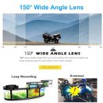 VSYSTO Fish Eye Camera WiFi Motorcycle Dash Cam, 3" IPS Screen GPS WDR HD 1080P Front & Rear Sports Action Camera DVR, 150° Wide Angle SONYIMX307 Lens Night Vision G-Sensor Loop Recording