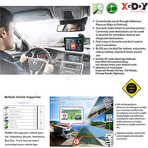 Xgody GPS Navigation for Car Truck GPS Navigation System 2020 Map 7 Inch Touchscreen Car GPS Navigator 8GB 256M with Voice Guidance and Speed Camera Warning Auto GPS with Lifetime Free Map Update