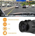 Vantrue R3 2K Ambarella A12 Dash Cam Super HD 2304x1296P 1920x1080P 170° Car Camera, Super HDR Night Vision, 24 Hours Parking Mode, External GPS, Support 256GB Max, Motion Sensor for 12V-24V Car Truck