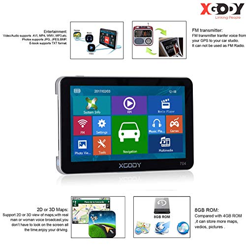 Xgody GPS Truck GPS Navigation System with 8GB Sunshade 7 Inch Spoken Turn-by-Turn Directions Speed Limit Displays Capacitive Touch Screen SAT Navigator with US Lifetime Maps Updated