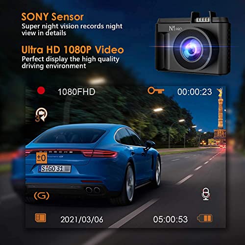 Vantrue N1 Pro Mini Dash Cam Full HD 1920x1080P Car Dash Camera 1.5 inch 160 Degree DashCam with Super Night Vision Sensor, 24 Hrs Parking Mode, Motion Detection, Support 256GB Max(2023)