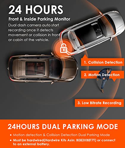 Vantrue N2S 4K Dash Cam with GPS, Front and Inside Dual 2.5K 1440P Dash Camera with GPS, IR Night Vision Uber Car Camera, 24/7 Recording Parking Mode, Motion Detection, 256GB Supported