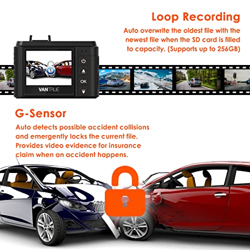 Vantrue N1 Pro Mini Dash Cam Full HD 1920x1080P Car Dash Camera 1.5 inch 160 Degree DashCam with Super Night Vision Sensor, 24 Hrs Parking Mode, Motion Detection, Support 256GB Max(2023)
