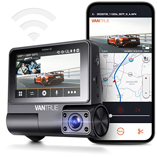 Vantrue S2 WiFi Dash Cam with GPS, 2.5K 1440P+1080P+1080P Front, Inside, Rear, 3” IPS Touch Screen, 2.5K+1080P Front and Cabin Dual Dash Cam, IR Nigh Vision, Parking Mode, Support 512GB Max